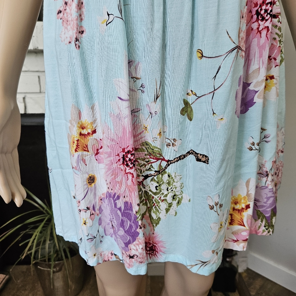 Light Blue Floral Sundress - Sleeveless Scoop Neck - Picture 4 of 12